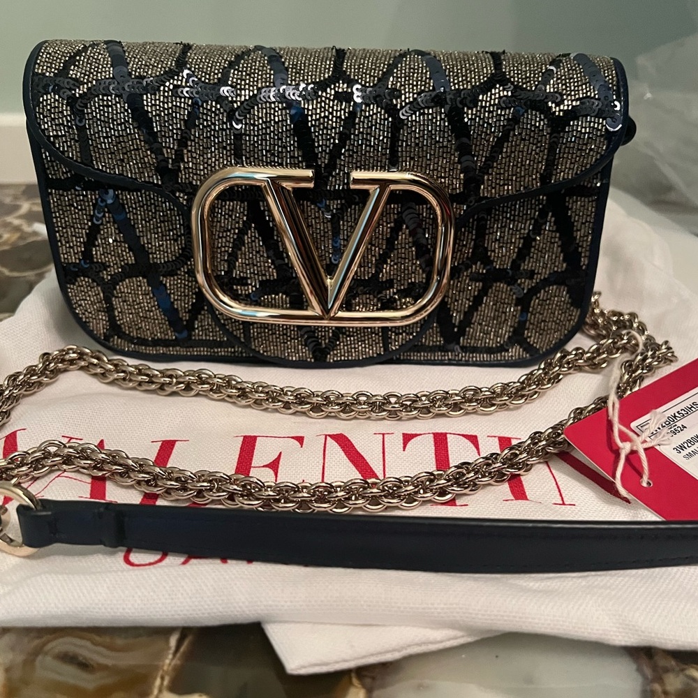 NEW Valentino Garavani LOCO Small Monogram sequin Shoulder Bag $4550